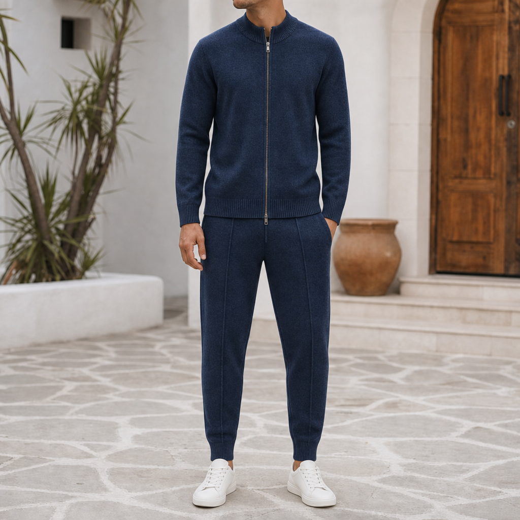 Chania Merino Wool Tracksuit Set in Navy