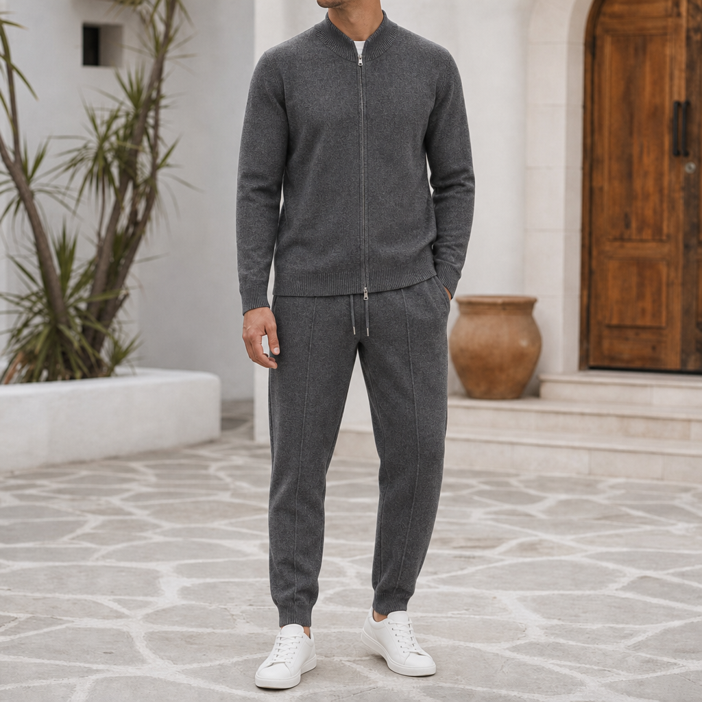 Chania Merino Wool Tracksuit Set in Dark Gray