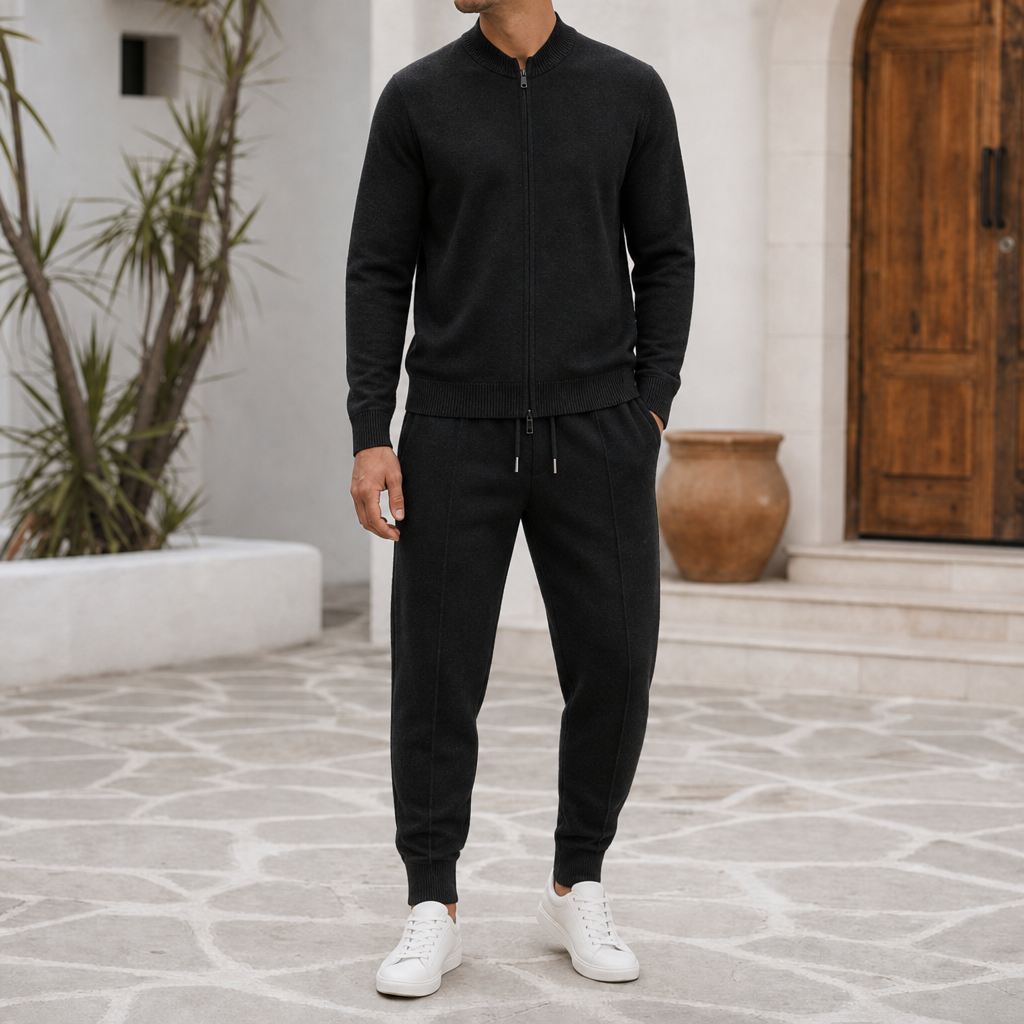 Chania Merino Wool Tracksuit Set in Black