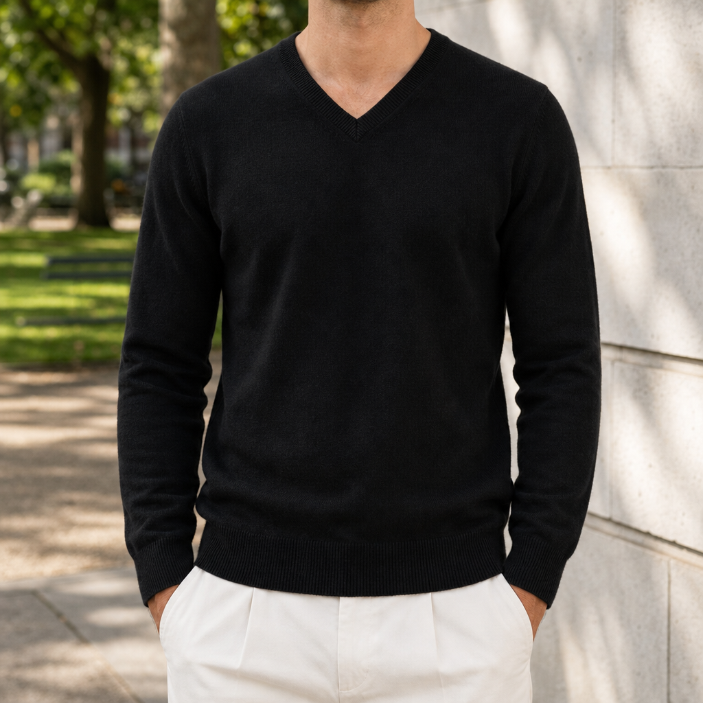 Comillas V-Neck Cashmere Sweater in Black