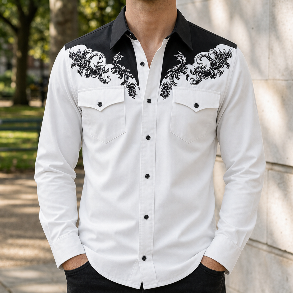 Comino Western Embroidered Shirt in Black