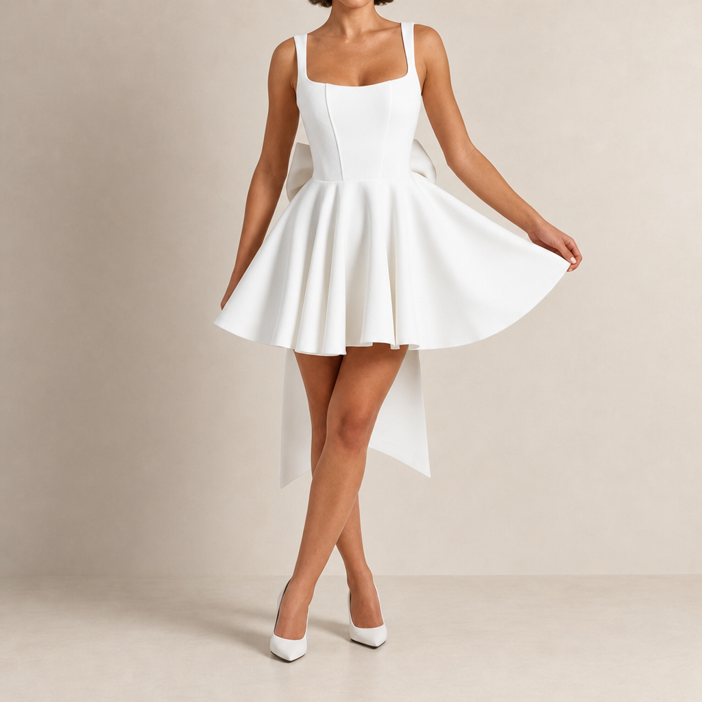 Como Bow Back Mini Dress in White