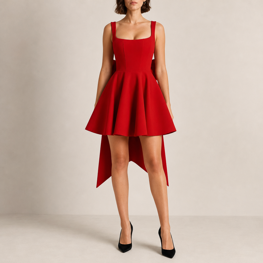 Como Bow Back Mini Dress in Red