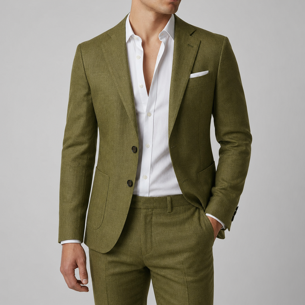 Corte Slim Fit Suit Set in Olive Green