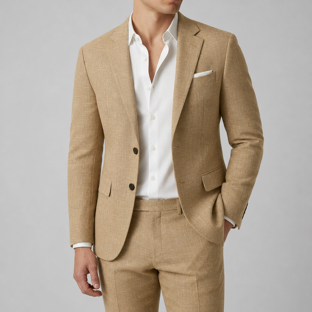 Corte Slim Fit Suit Set in Khaki