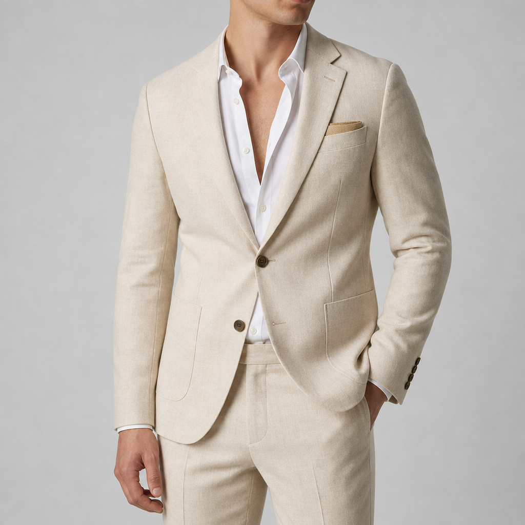 Corte Slim Fit Suit Set in Beige