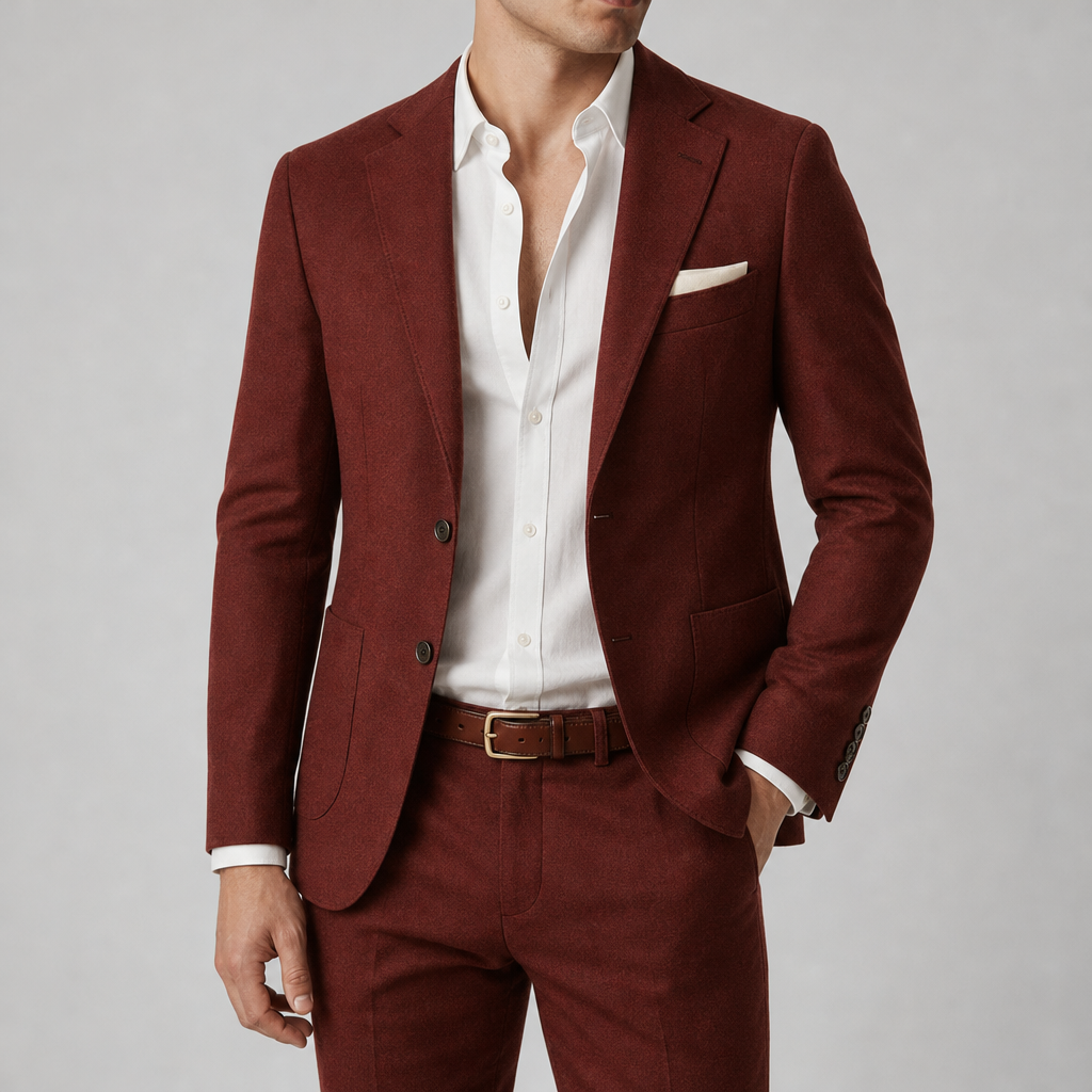 Corte Slim Fit Suit Set in Wine Red