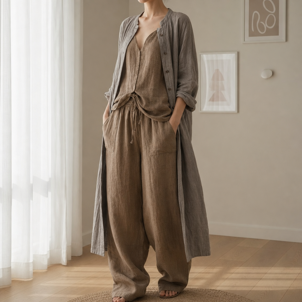 Delphi Linen Bohemian 3-Piece Set in Brown