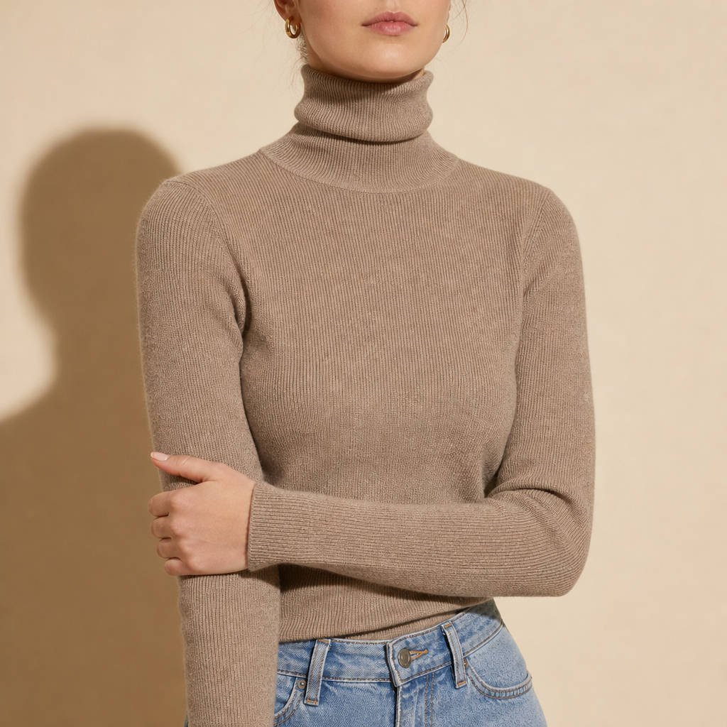 Denia Ribbed Cashmere Turtleneck in Camel
