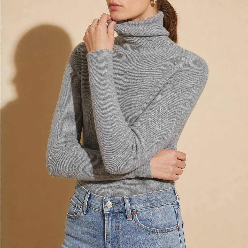 Denia Ribbed Cashmere Turtleneck in Gray