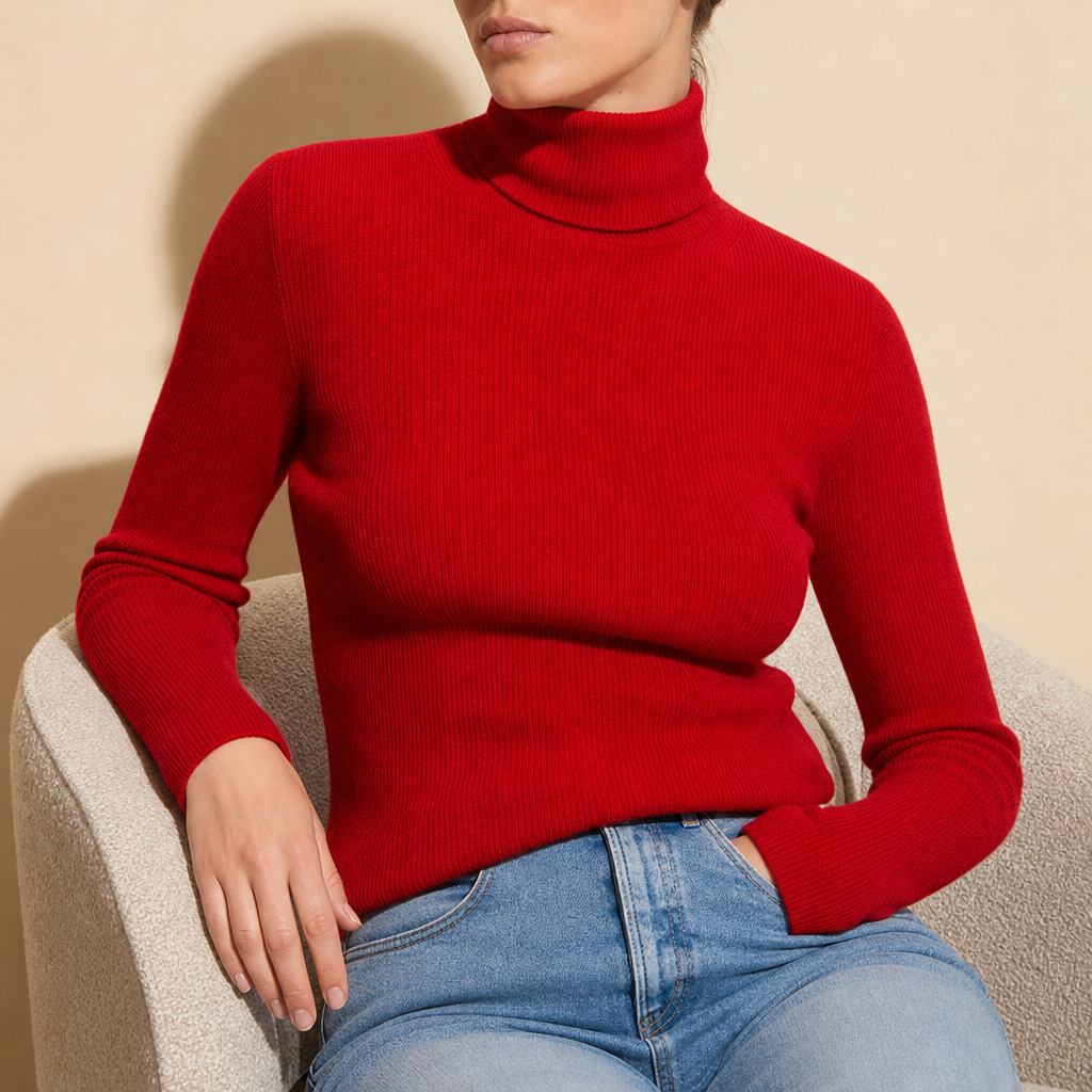 Denia Ribbed Cashmere Turtleneck in Red