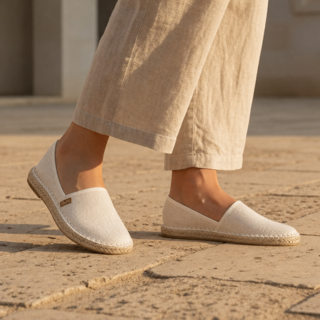 Dubrovnik Orthopedic Linen Espadrille Flats in Beige
