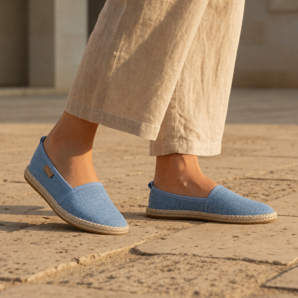 Dubrovnik Orthopedic Linen Espadrille Flats in Sky Blue
