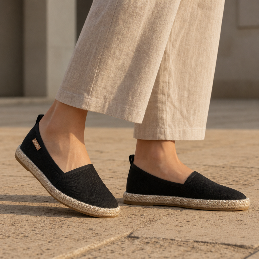 Dubrovnik Orthopedic Linen Espadrille Flats in Black