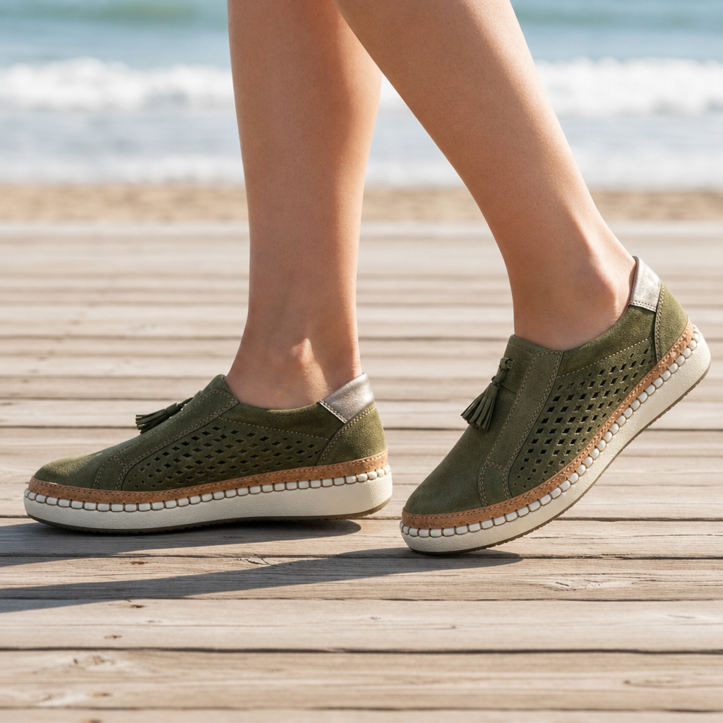 Elounda Orthopedic Perforated Slip-Ons in Green
