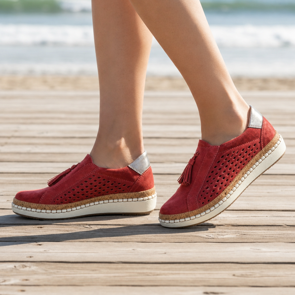 Elounda Orthopedic Perforated Slip-Ons in Red