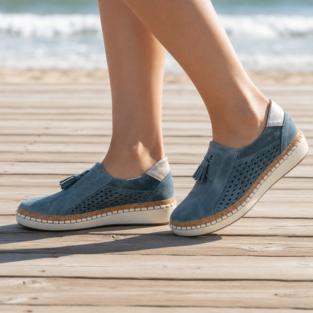 Elounda Orthopedic Perforated Slip-Ons in Blue