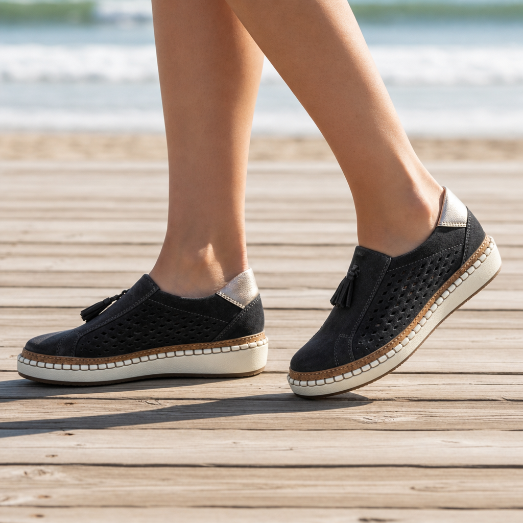 Elounda Orthopedic Perforated Slip-Ons in Black