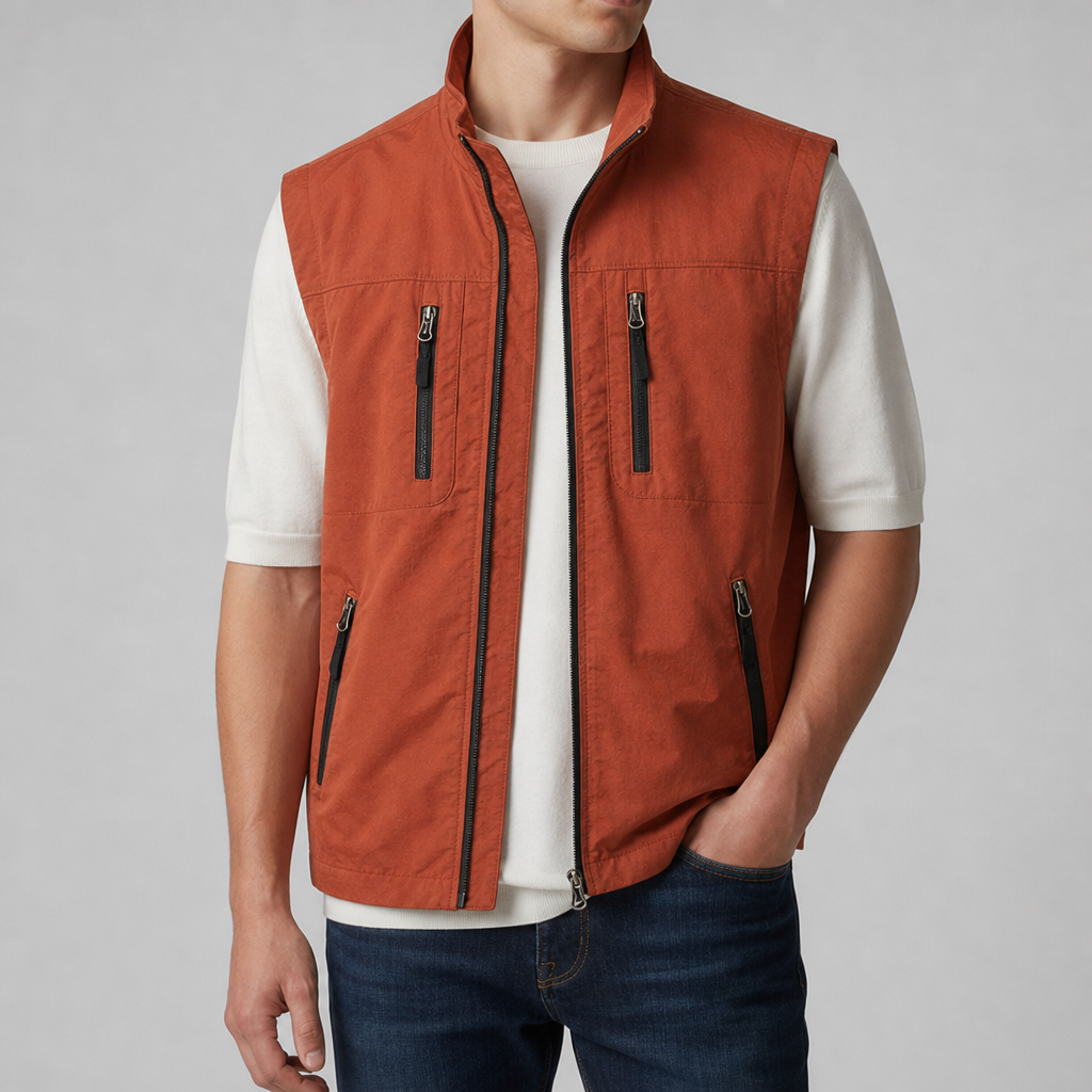 Estoril Multi-Pocket Utility Vest in Orange