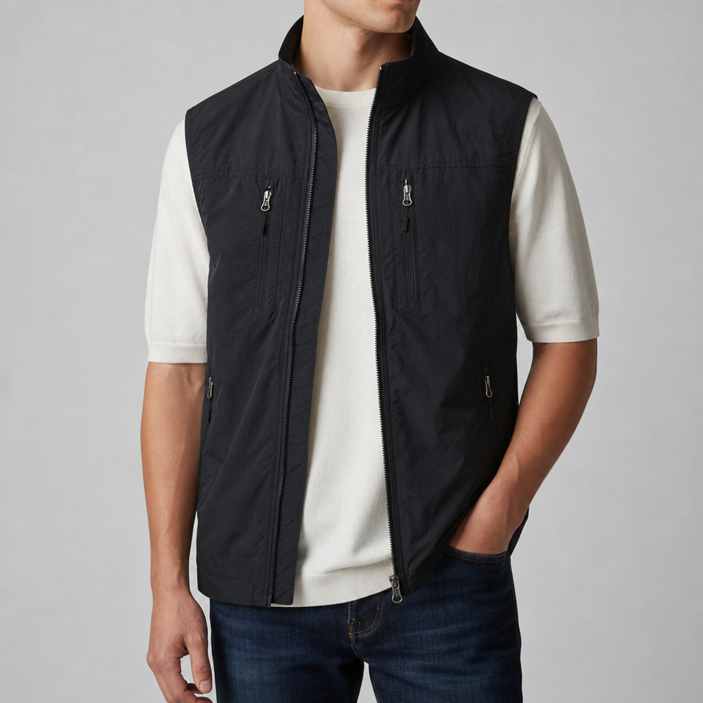 Estoril Multi-Pocket Utility Vest in Classic Black