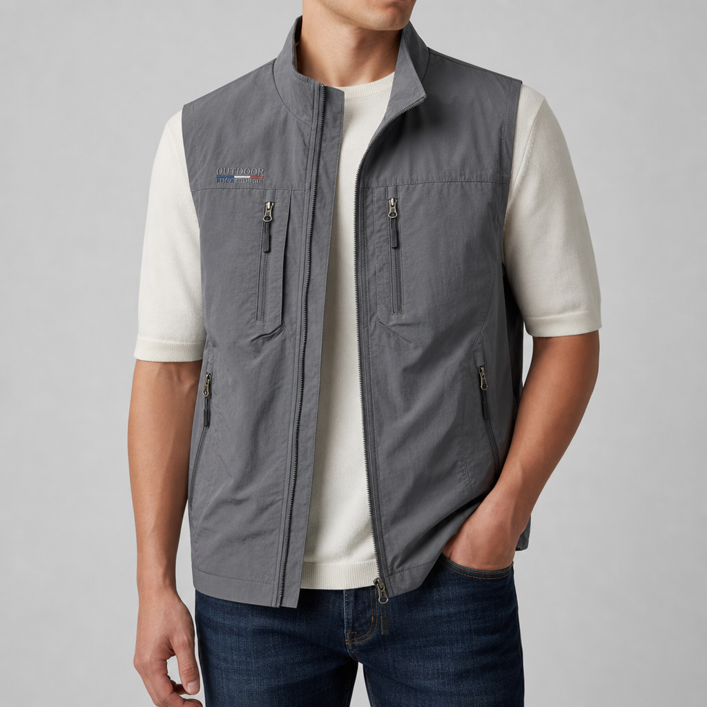 Estoril Multi-Pocket Utility Vest in Gray
