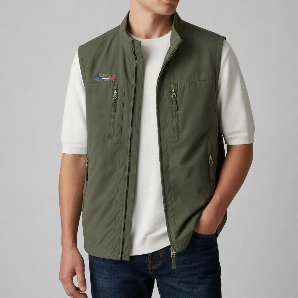Estoril Multi-Pocket Utility Vest in Army Green