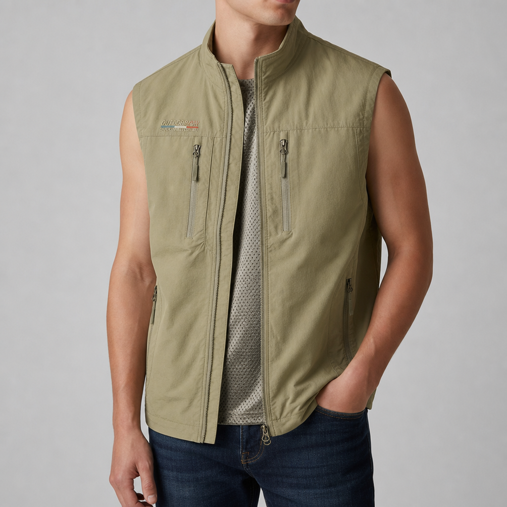 Estoril Multi-Pocket Utility Vest in Khaki