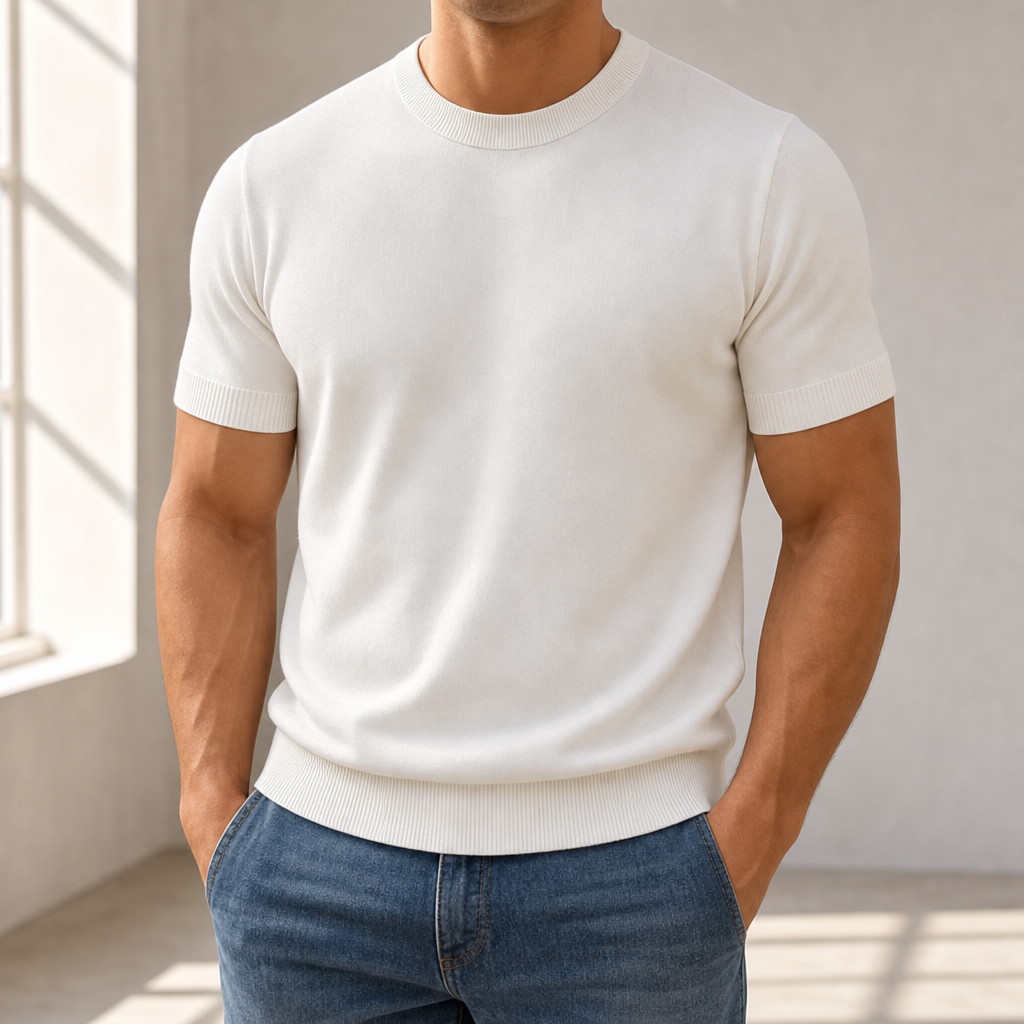 Gaeta Ribbed Knit T-Shirt in White