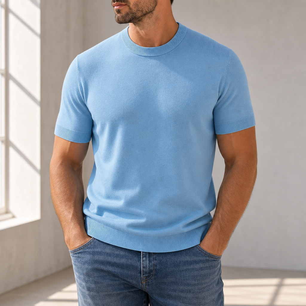 Gaeta Ribbed Knit T-Shirt in Blue