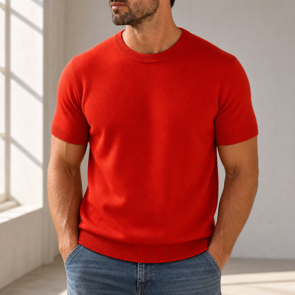 Gaeta Ribbed Knit T-Shirt in Red