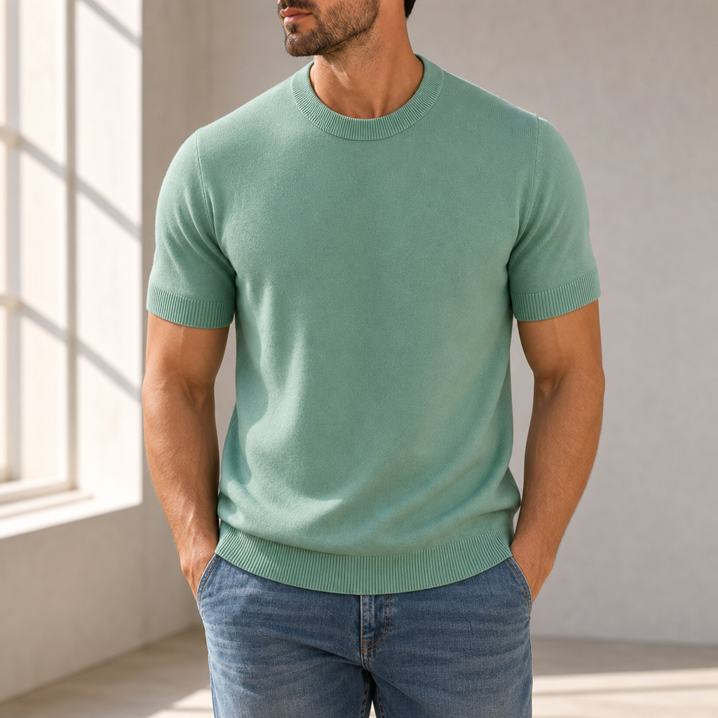 Gaeta Ribbed Knit T-Shirt in Green