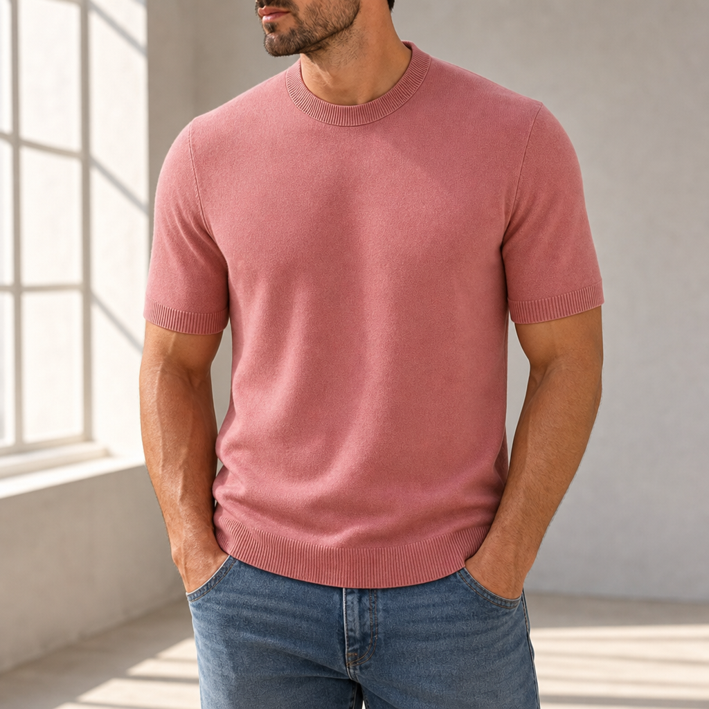 Gaeta Ribbed Knit T-Shirt in Pink