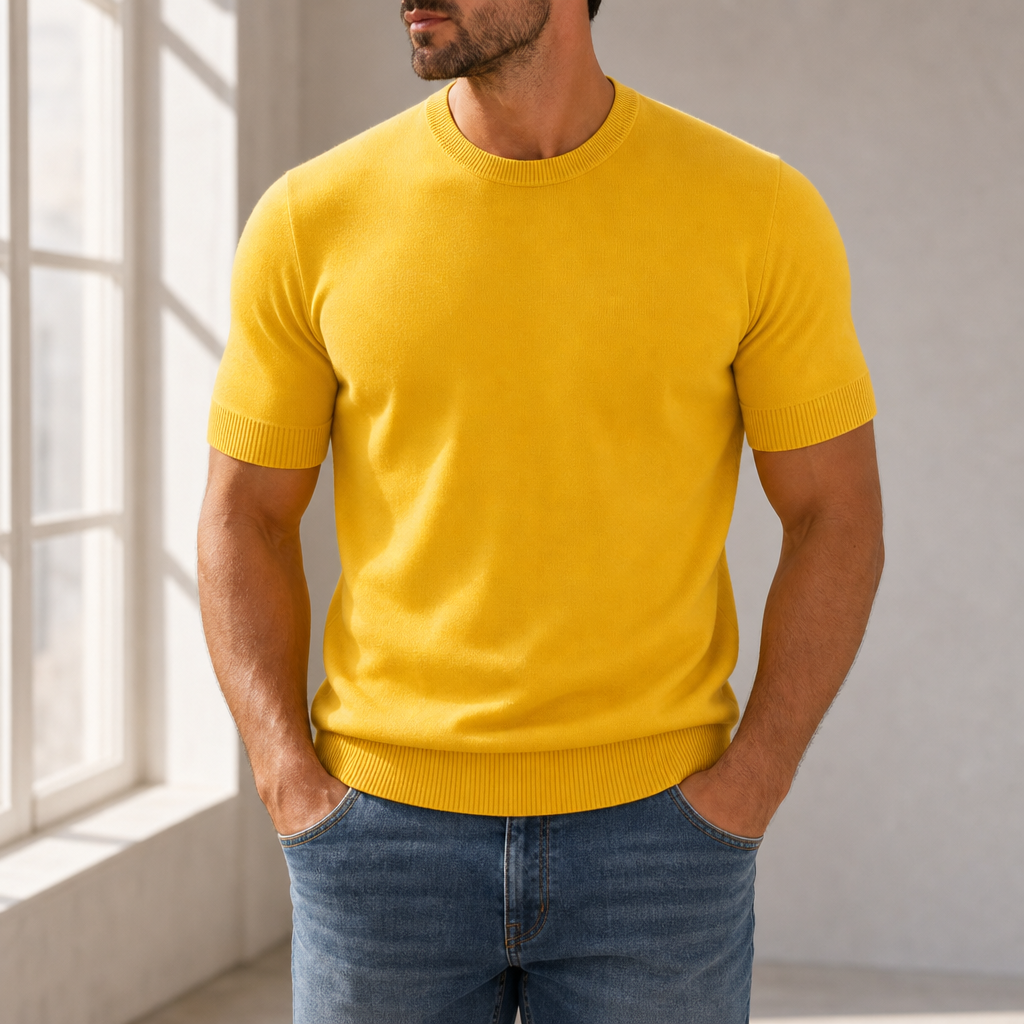 Gaeta Ribbed Knit T-Shirt in Yellow