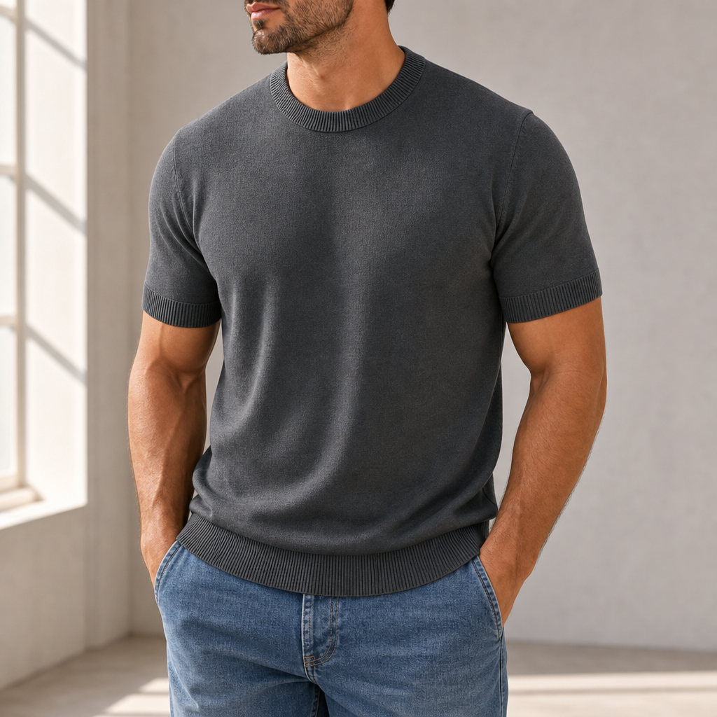 Gaeta Ribbed Knit T-Shirt in Gray