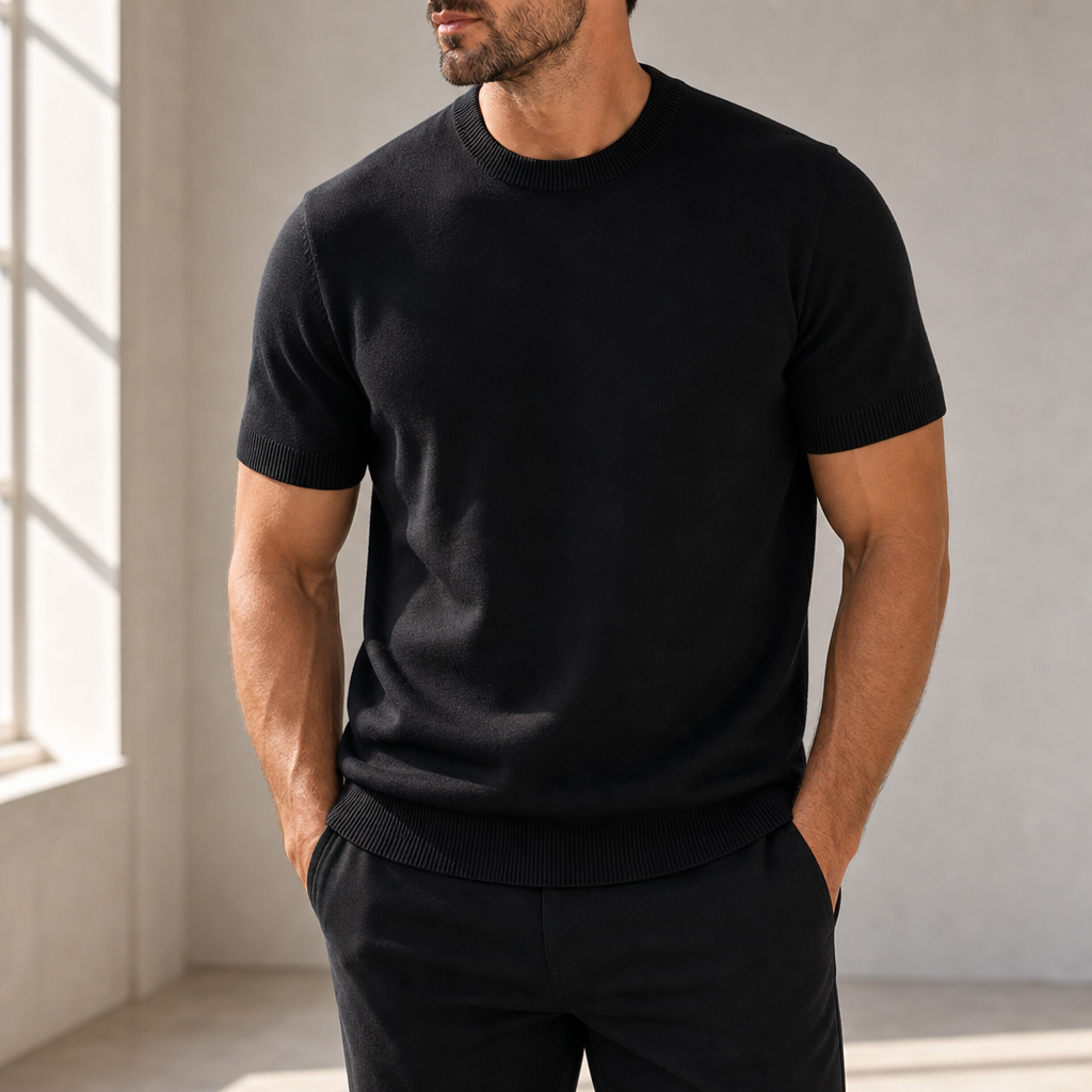 Gaeta Ribbed Knit T-Shirt in Black