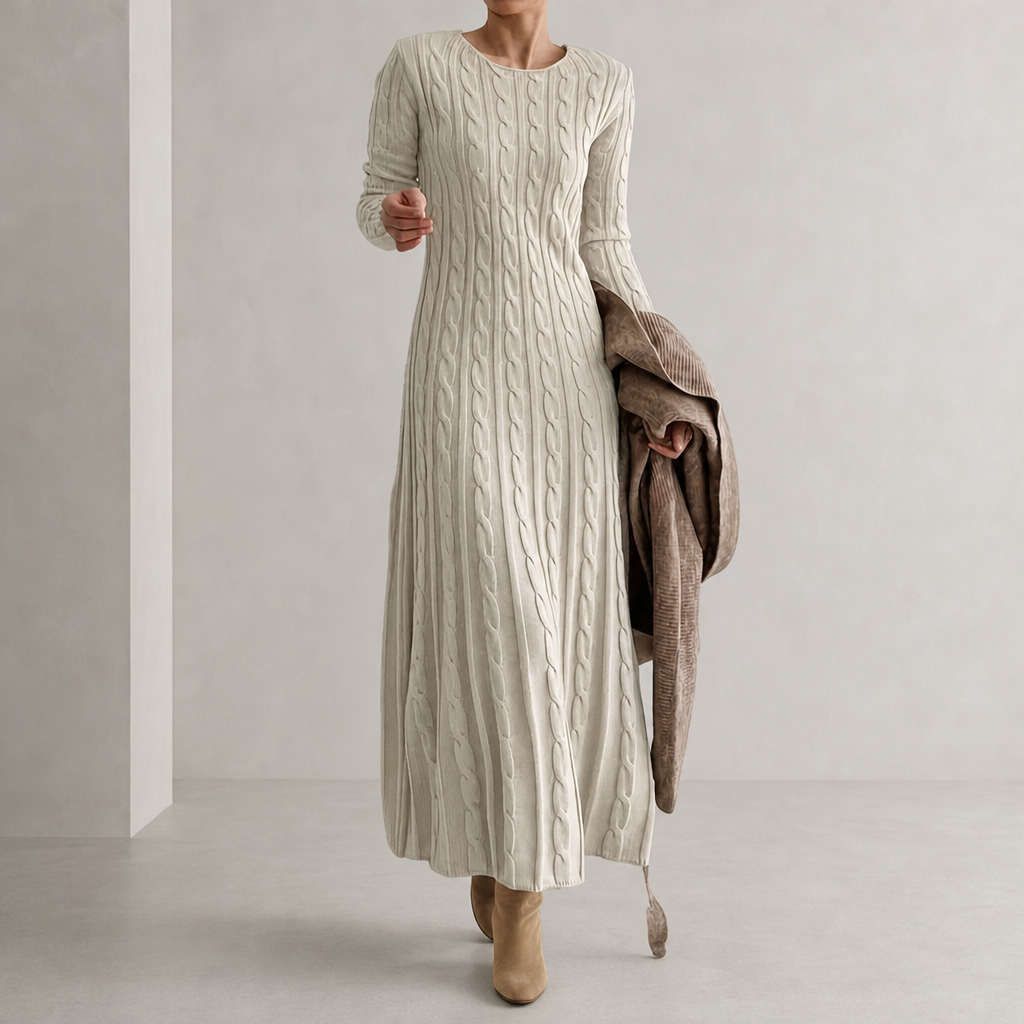 Gijon Cable-Knit Maxi Dress in Beige