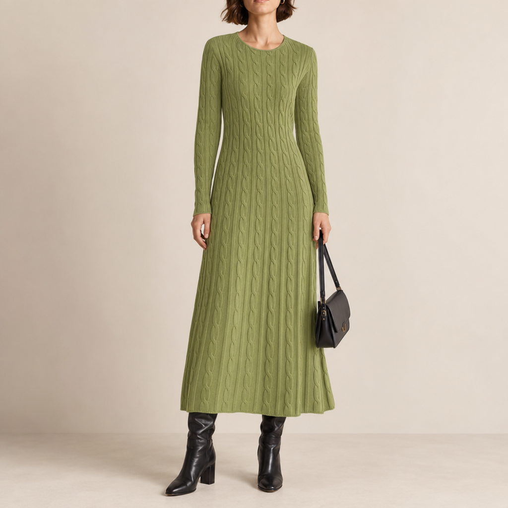 Gijon Cable-Knit Maxi Dress in Green