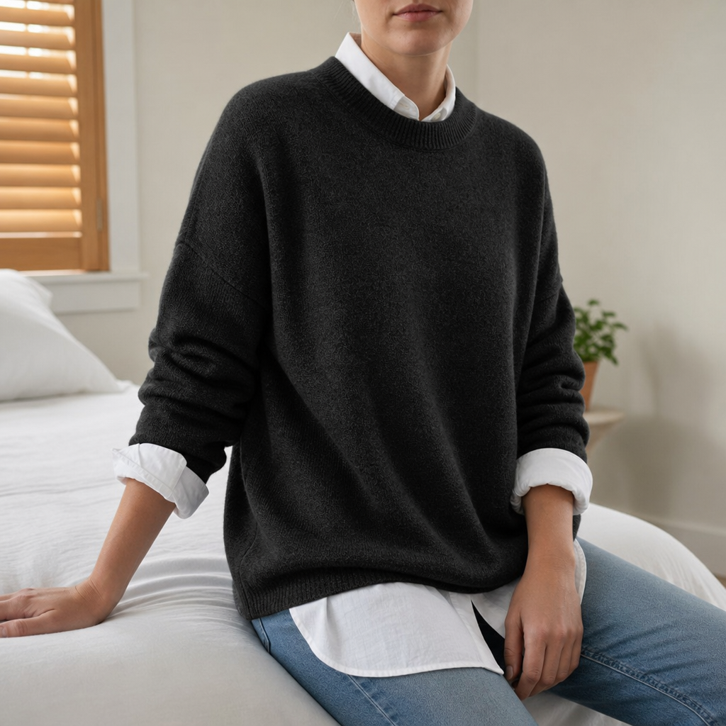 Ierapetra Loose Fit Crewneck Sweater in Black