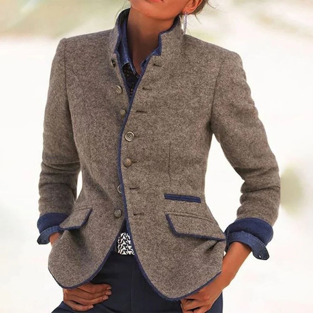 Cremona Stand-Collar Two-Tone Blazer
