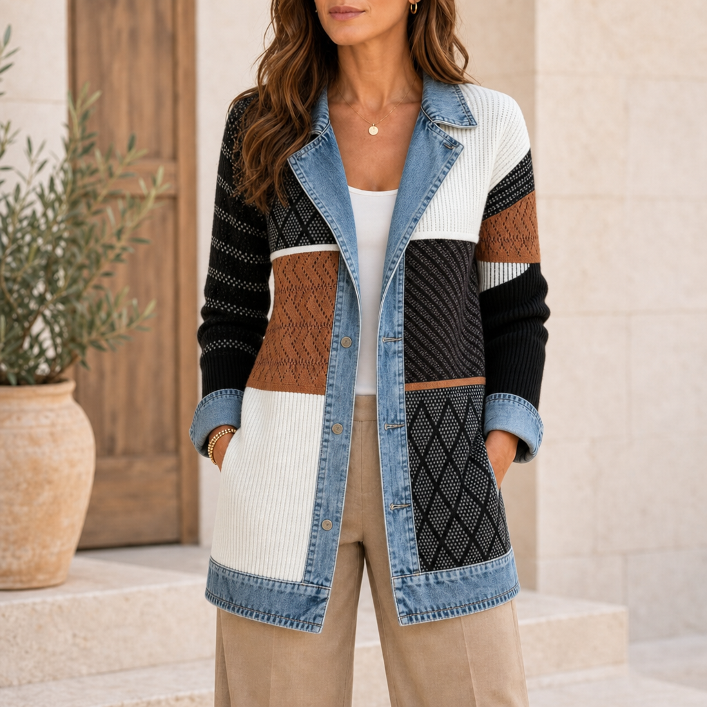 Ios Denim Trim Cardigan Jacket in Multicolor