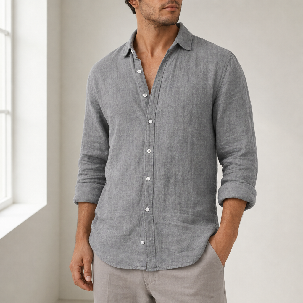 Javea Linen Button-Down Shirt in Grey