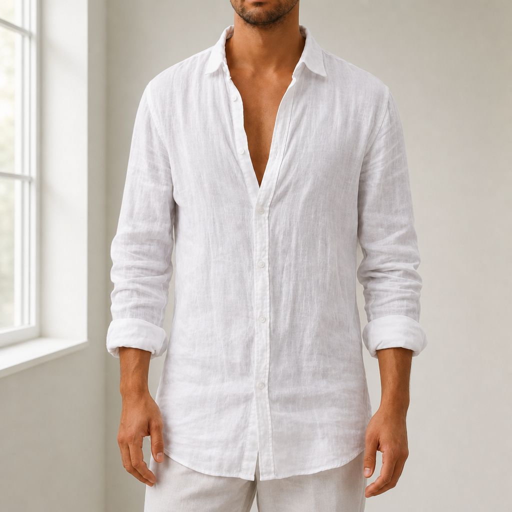 Javea Linen Button-Down Shirt in White