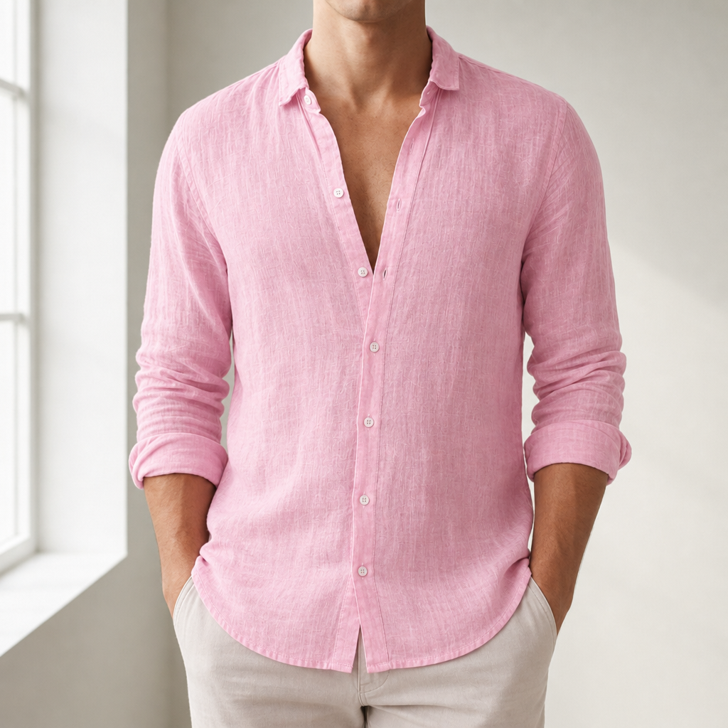 Javea Linen Button-Down Shirt in Pink