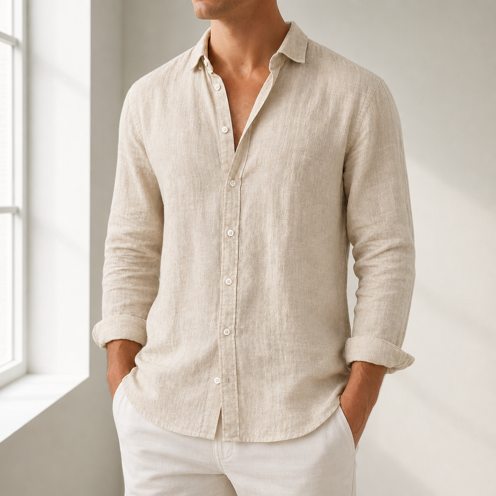 Javea Linen Button-Down Shirt in Beige