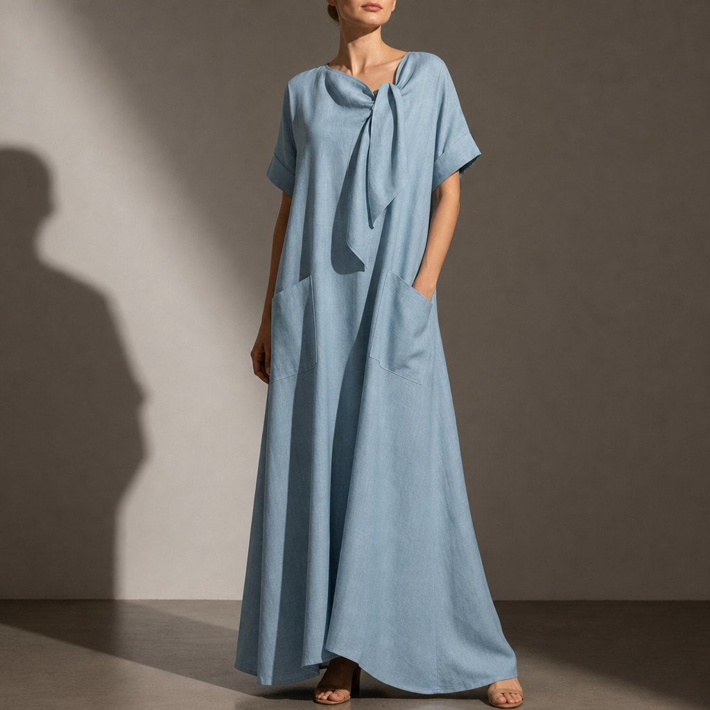 Kakopetria Bow Neck Maxi Dress in Blue