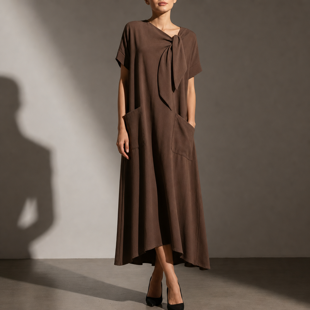 Kakopetria Bow Neck Maxi Dress in Brown