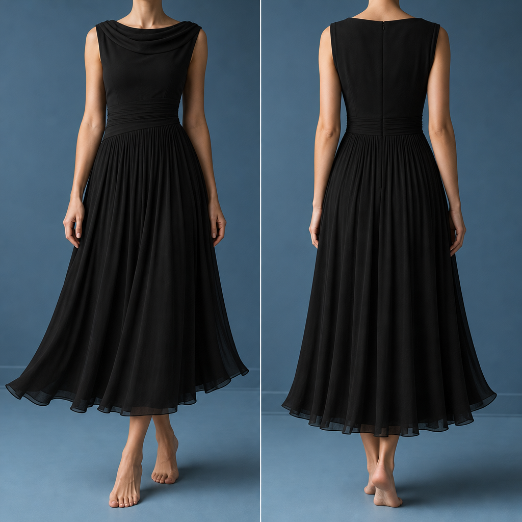 Kos Pleated Chiffon Midi Dress in Black