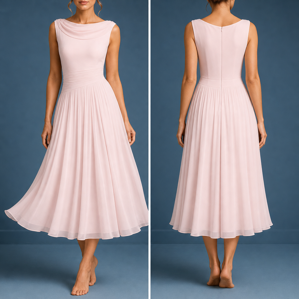 Kos Pleated Chiffon Midi Dress in Pink