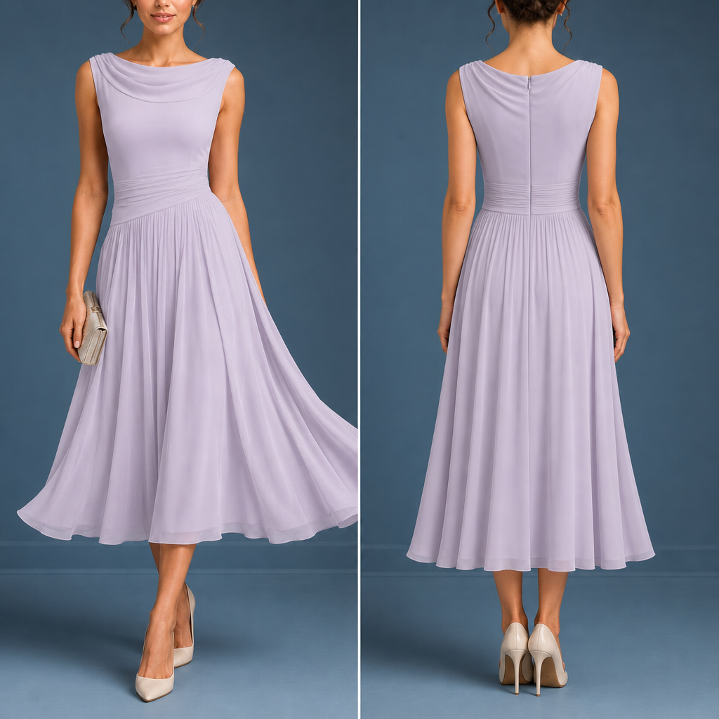 Kos Pleated Chiffon Midi Dress in Purple