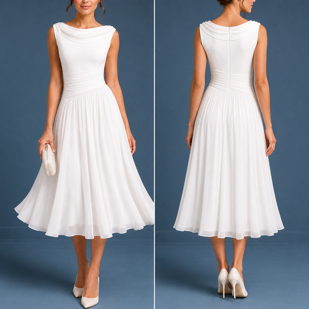 Kos Pleated Chiffon Midi Dress in White